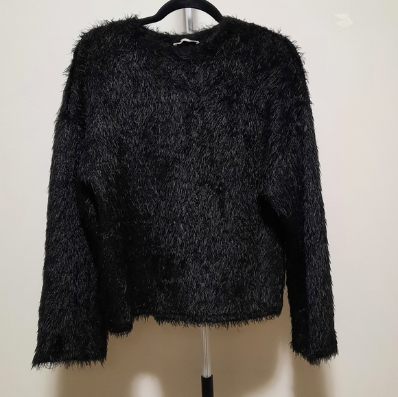 Zara Sweaters - Zara TRF bell sleeve crew neck black fuzzy sweater